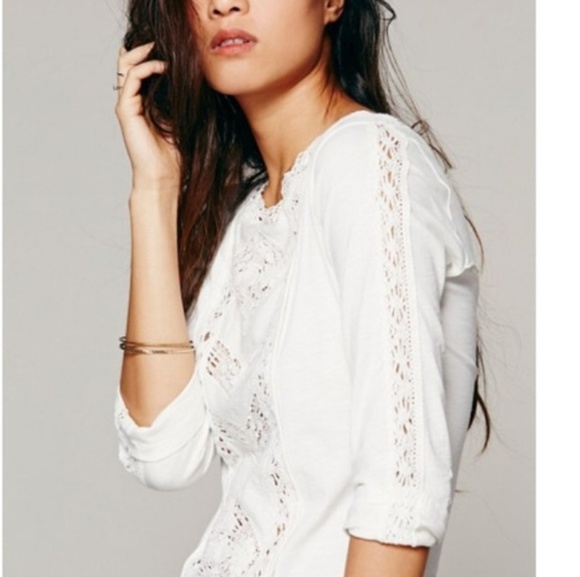 Free People Crochet Inset T Shirt Size XS - Picture 2 of 8